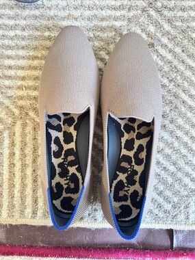 Rothy’s Women's Slip-On Knit Flats in Taupe with Leopard Insole